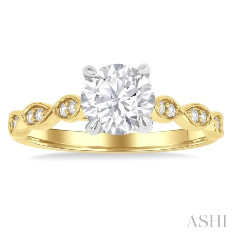 1/10 ctw Round Cut Diamond Circular Shape Marquise Motif Carved Round Shape Semi-Mount Engagement Ring in 14K Yellow and White Gold