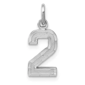 14k White Gold Small Size Diamond Cut Texture Finish Number 2 Charm Pendant