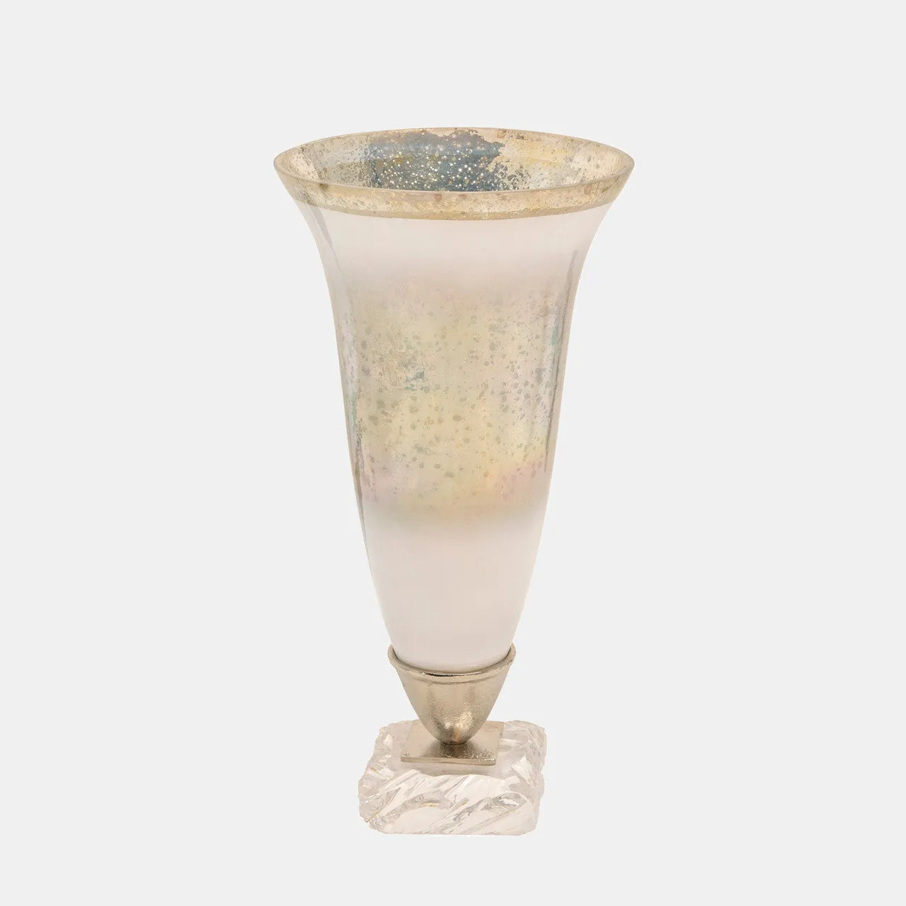 15"h Glass Vase W/ Acrylic Base, Silver