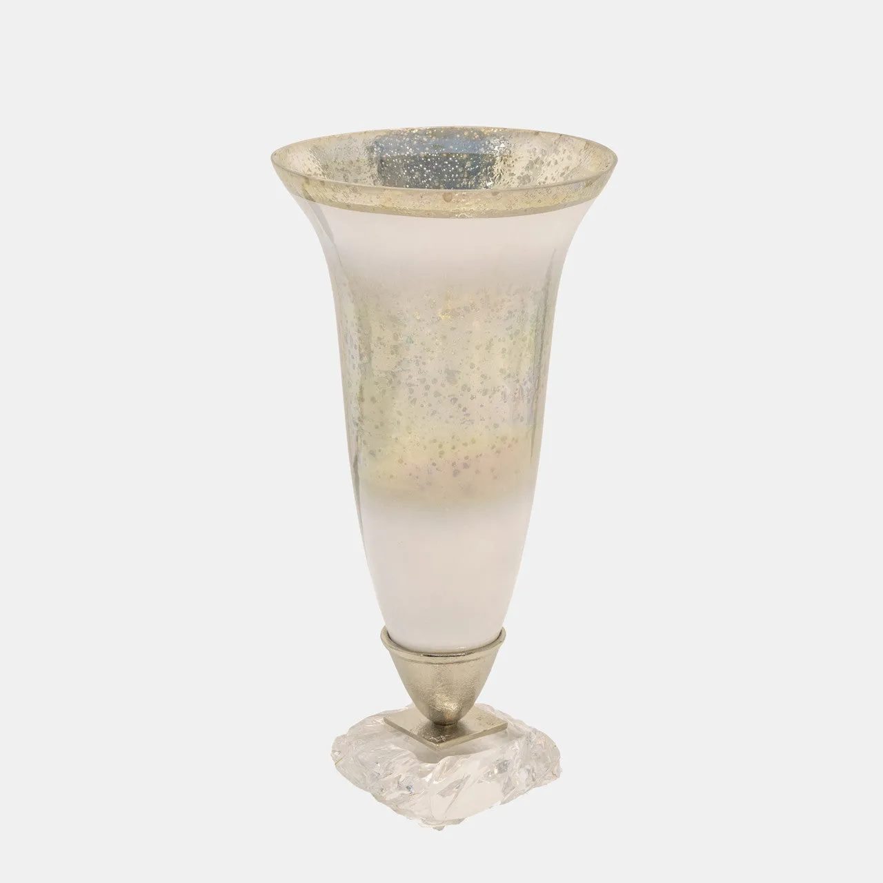 15"h Glass Vase W/ Acrylic Base, Silver