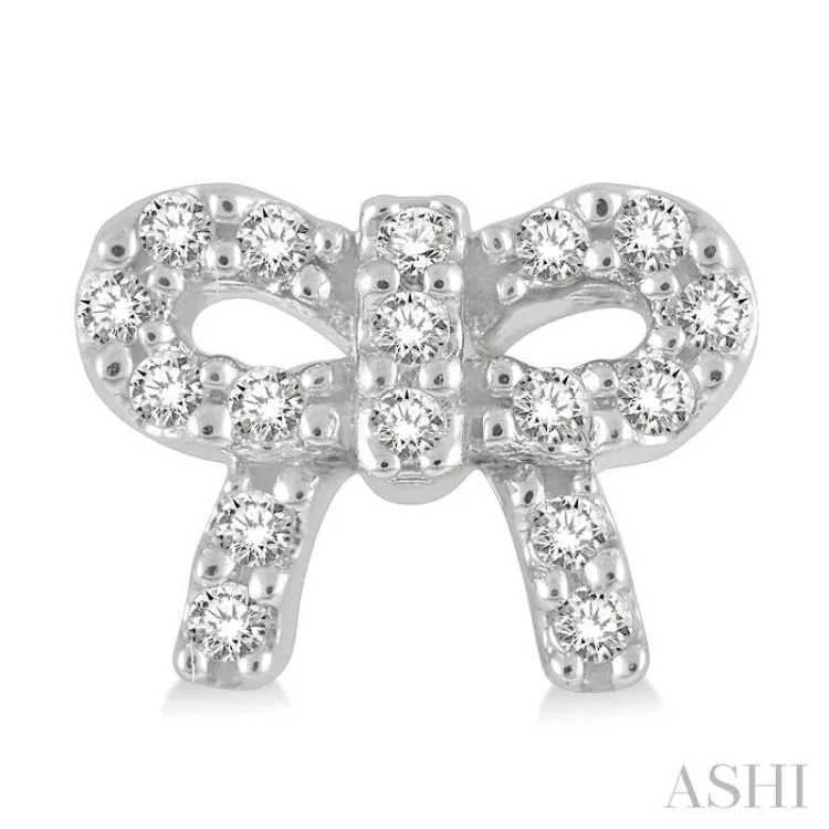1/8 ctw Bow Tie Round Cut Diamond Petite Fashion Stud Earring in 10K White Gold