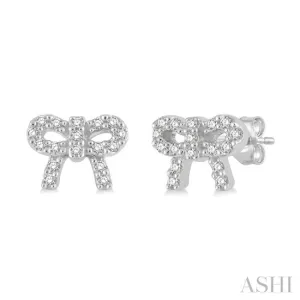 1/8 ctw Bow Tie Round Cut Diamond Petite Fashion Stud Earring in 10K White Gold