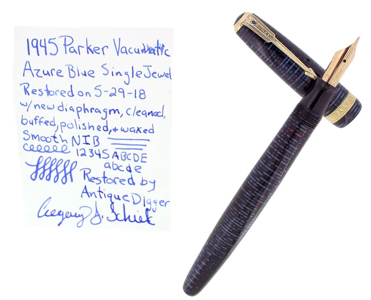 1945 PARKER AZURE PEARL VACUMATIC MAJOR FOUNTAIN PEN GORGEOUS COLOR RESTORED