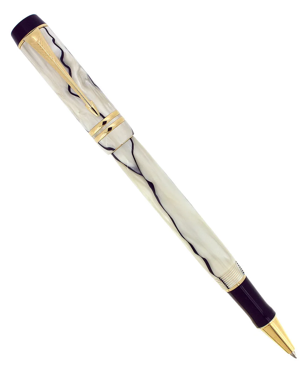 1991 PARKER DUOFOLD BLACK & PEARL ROLLERBALL PEN MADE IN FRANCE