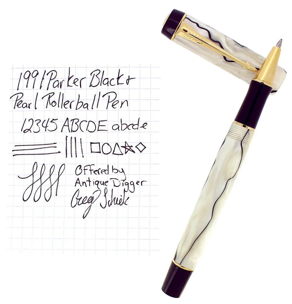 1991 PARKER DUOFOLD BLACK & PEARL ROLLERBALL PEN MADE IN FRANCE