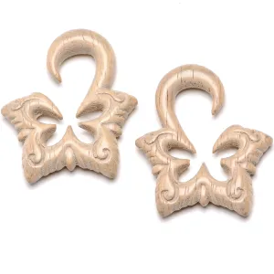2 Gauge Organic Hand Carved Wood Lotus Flower Butterfly Hanger Plug Set