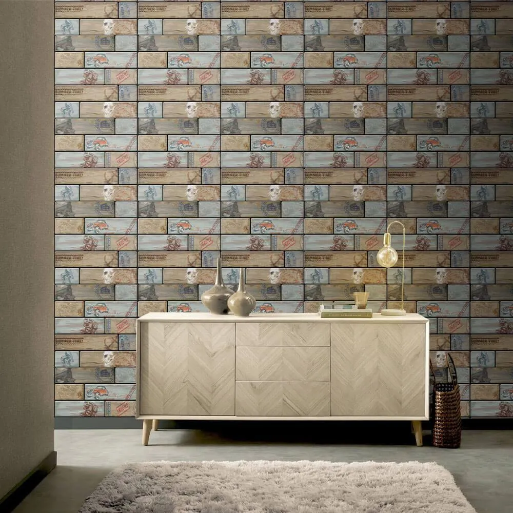 3D Graffiti Wood Peel and Stick Wall Tile