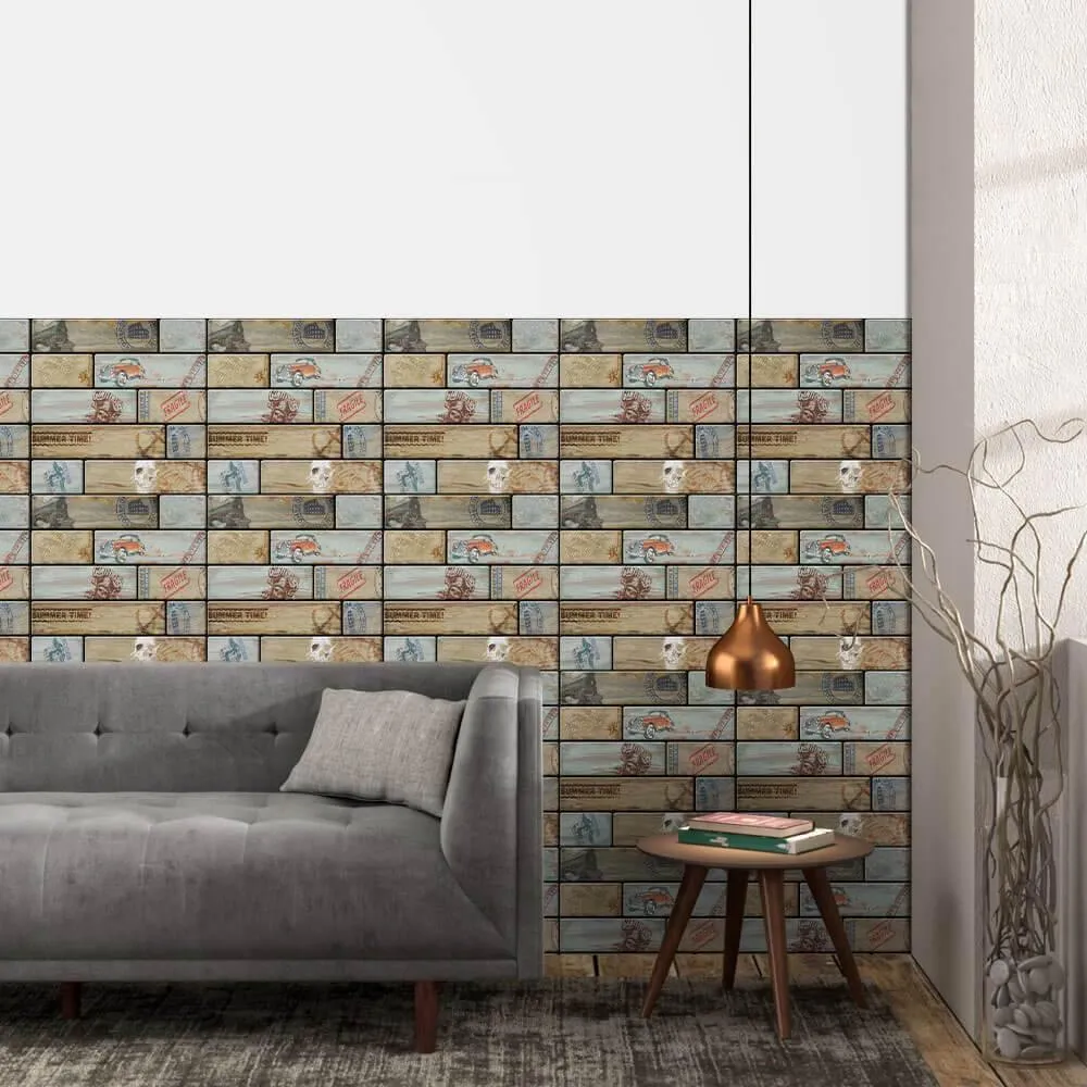 3D Graffiti Wood Peel and Stick Wall Tile