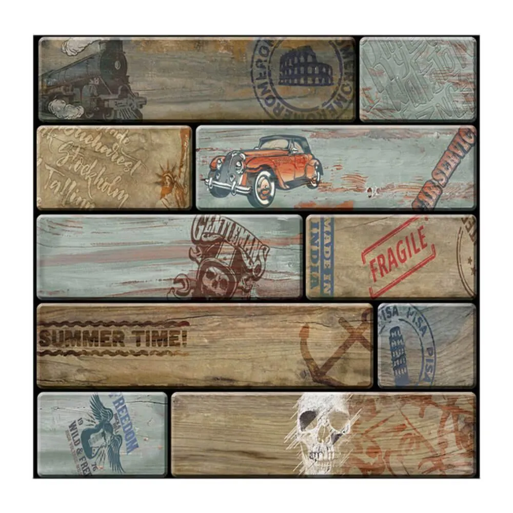 3D Graffiti Wood Peel and Stick Wall Tile