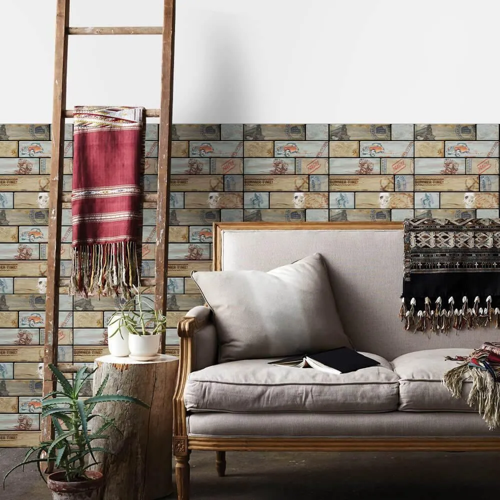 3D Graffiti Wood Peel and Stick Wall Tile