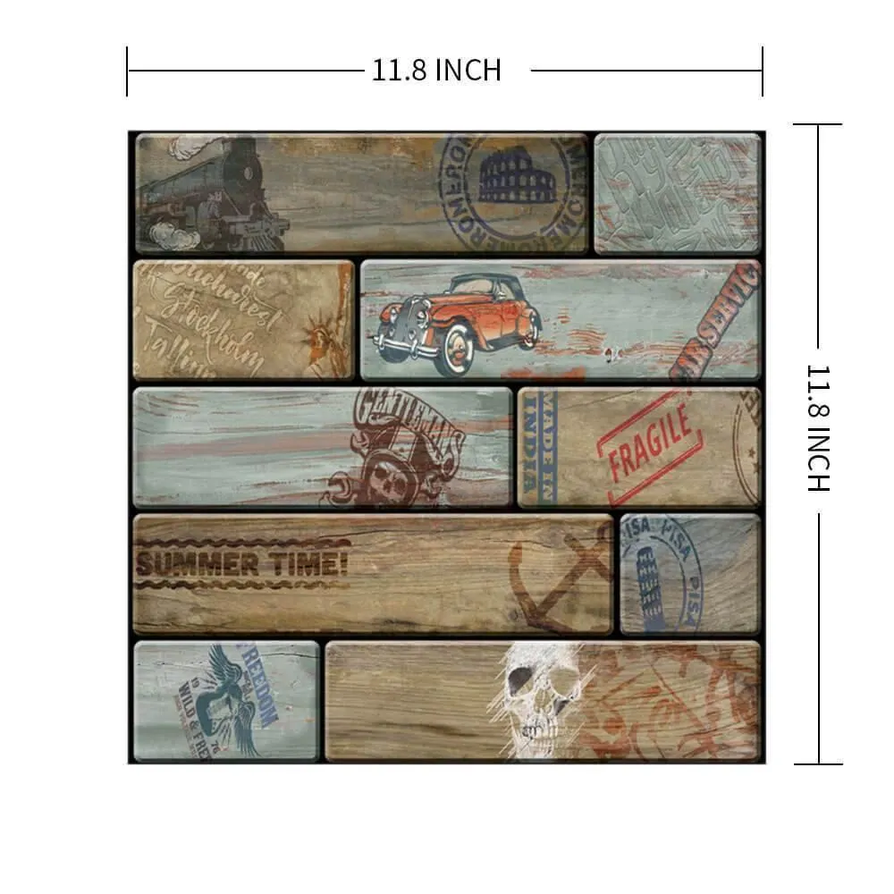 3D Graffiti Wood Peel and Stick Wall Tile