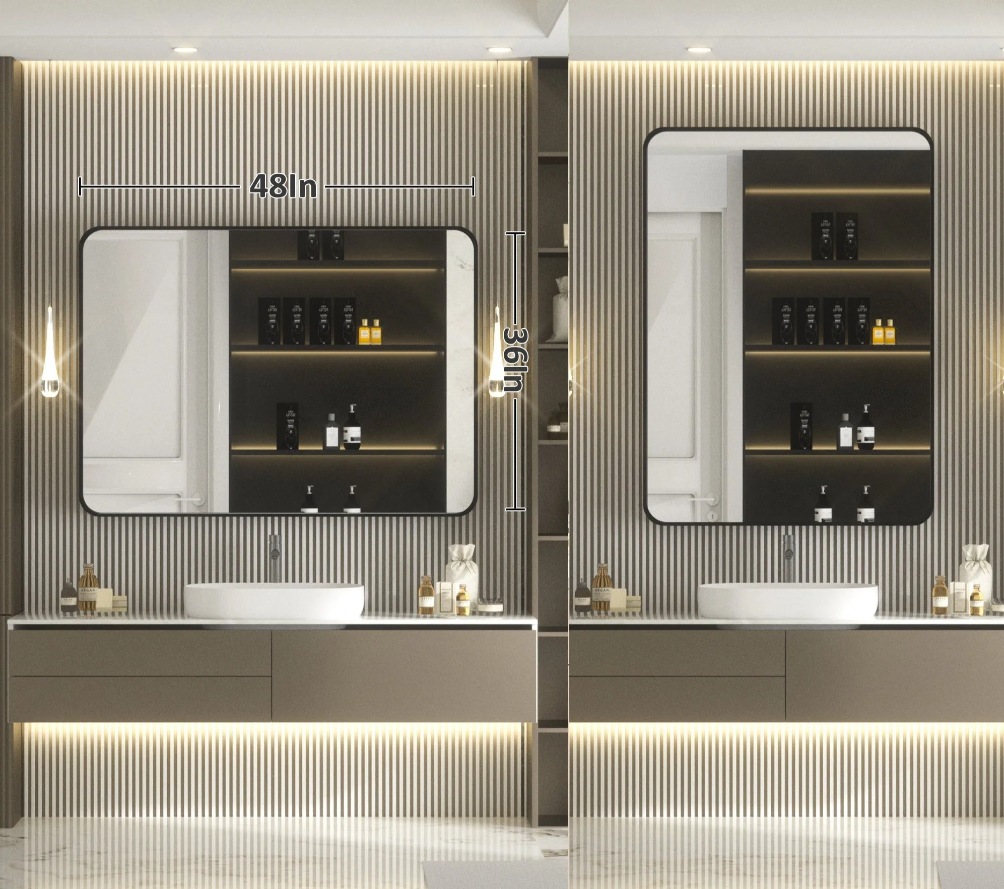 48" x 36" PILOCOS Classy Modern Rectangular Bathroom Vanity Mirror with Aluminum  Ribbed Texture Frame