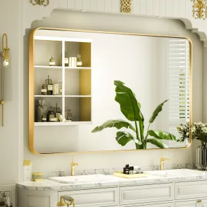 48" x 36" PILOCOS Classy Modern Rectangular Bathroom Vanity Mirror with Aluminum  Ribbed Texture Frame