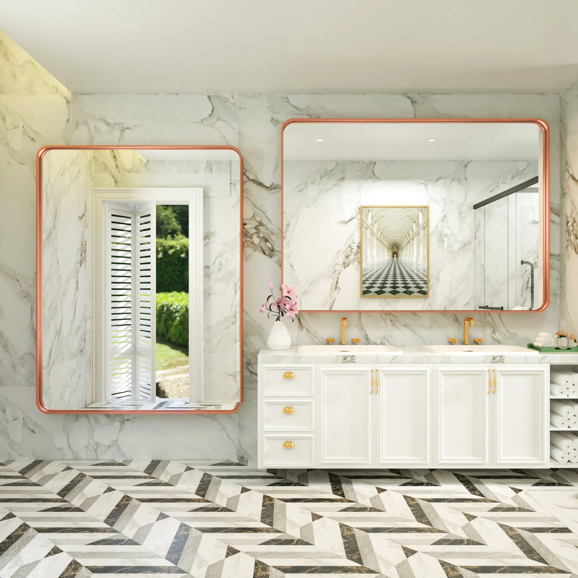 48" x 36" PILOCOS Classy Modern Rectangular Bathroom Vanity Mirror with Aluminum  Ribbed Texture Frame
