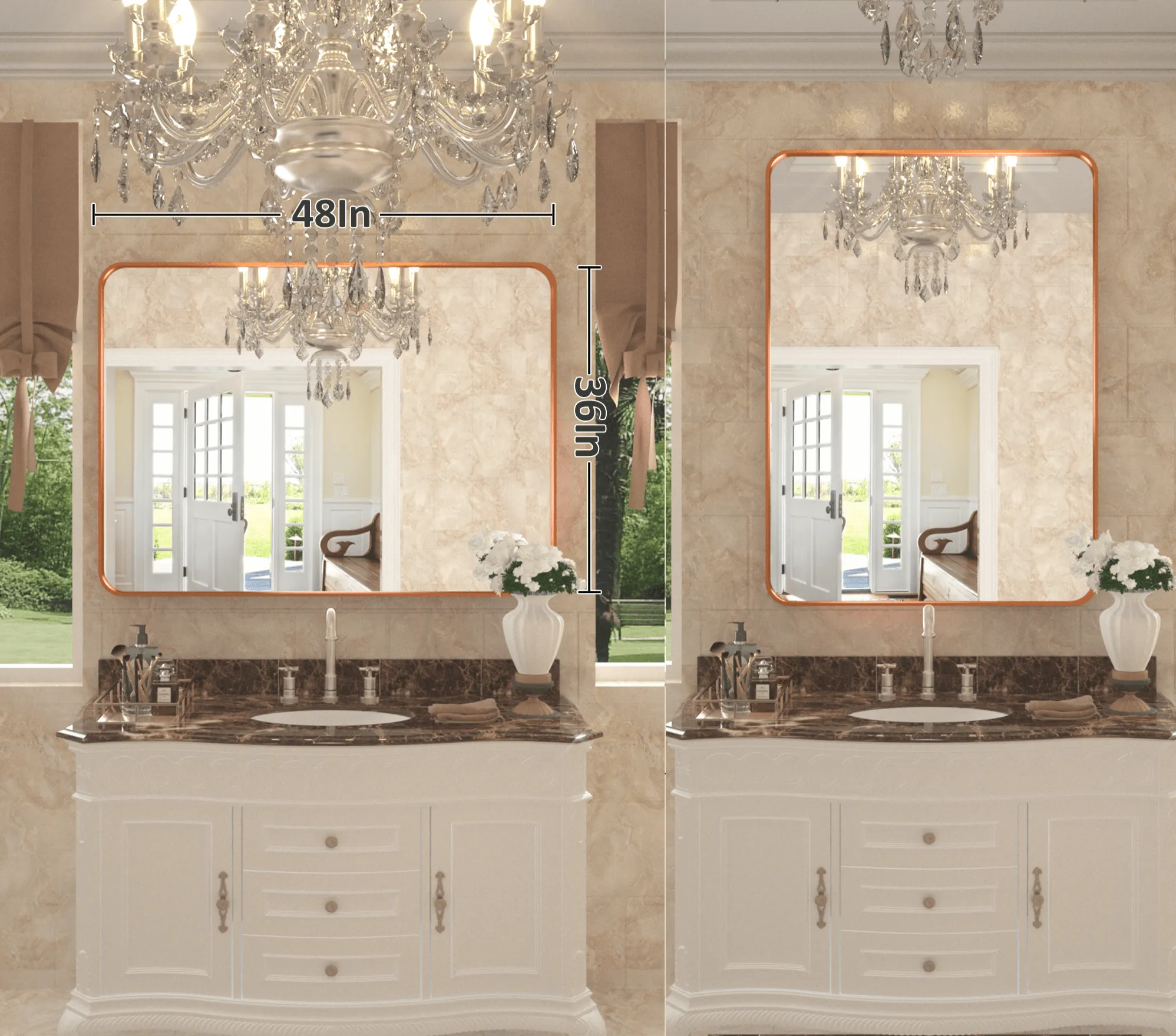 48" x 36" PILOCOS Classy Modern Rectangular Bathroom Vanity Mirror with Aluminum  Ribbed Texture Frame