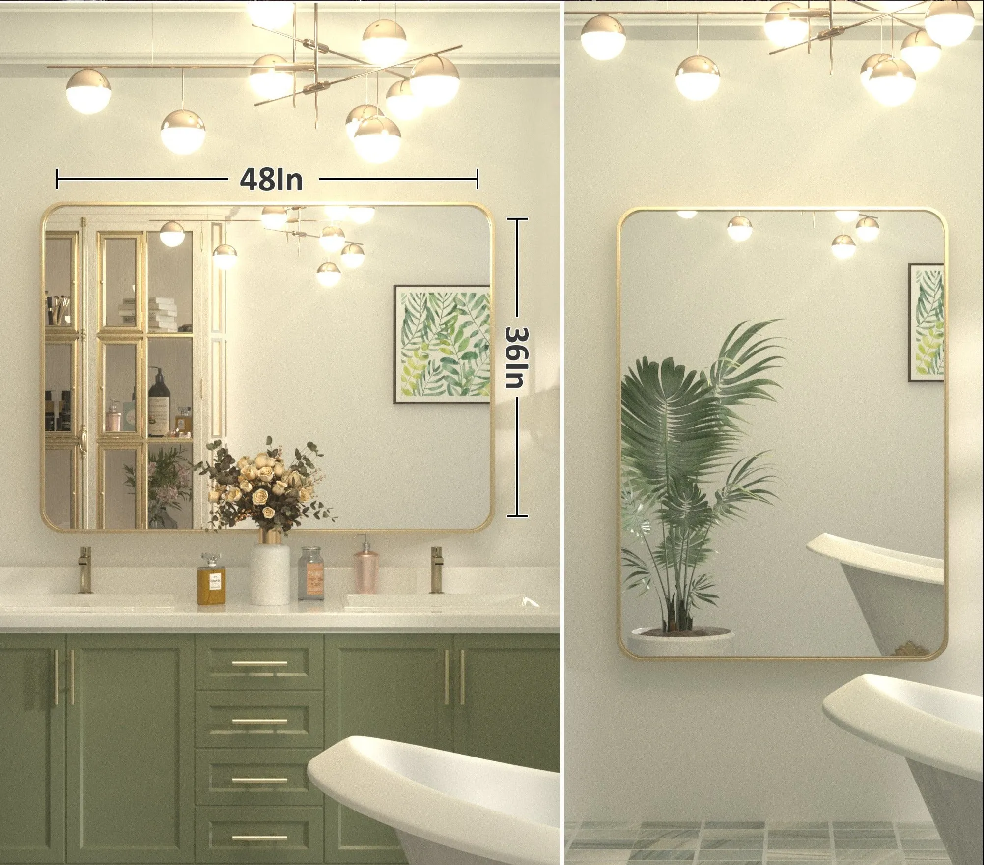 48" x 36" PILOCOS Classy Modern Rectangular Bathroom Vanity Mirror with Aluminum  Ribbed Texture Frame