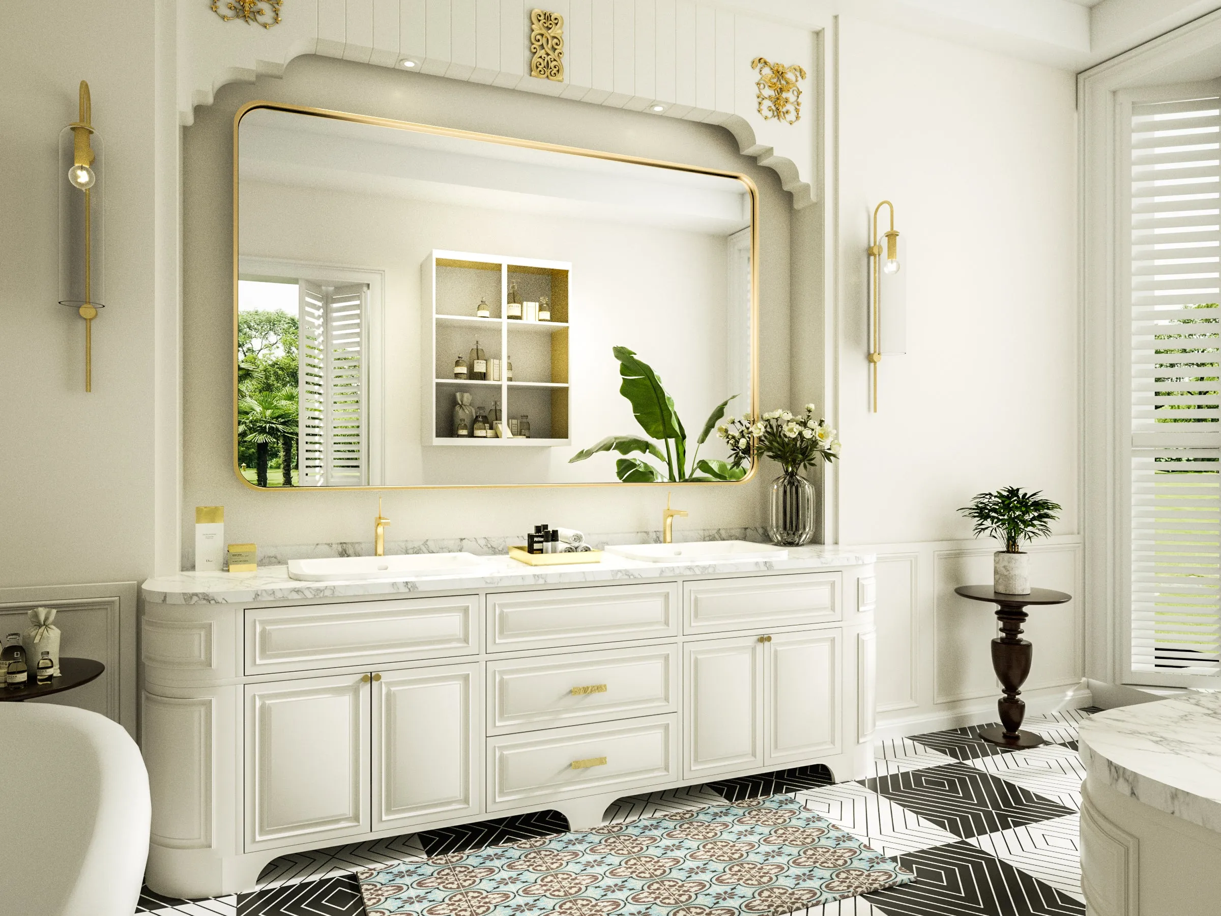 48" x 36" PILOCOS Classy Modern Rectangular Bathroom Vanity Mirror with Aluminum  Ribbed Texture Frame