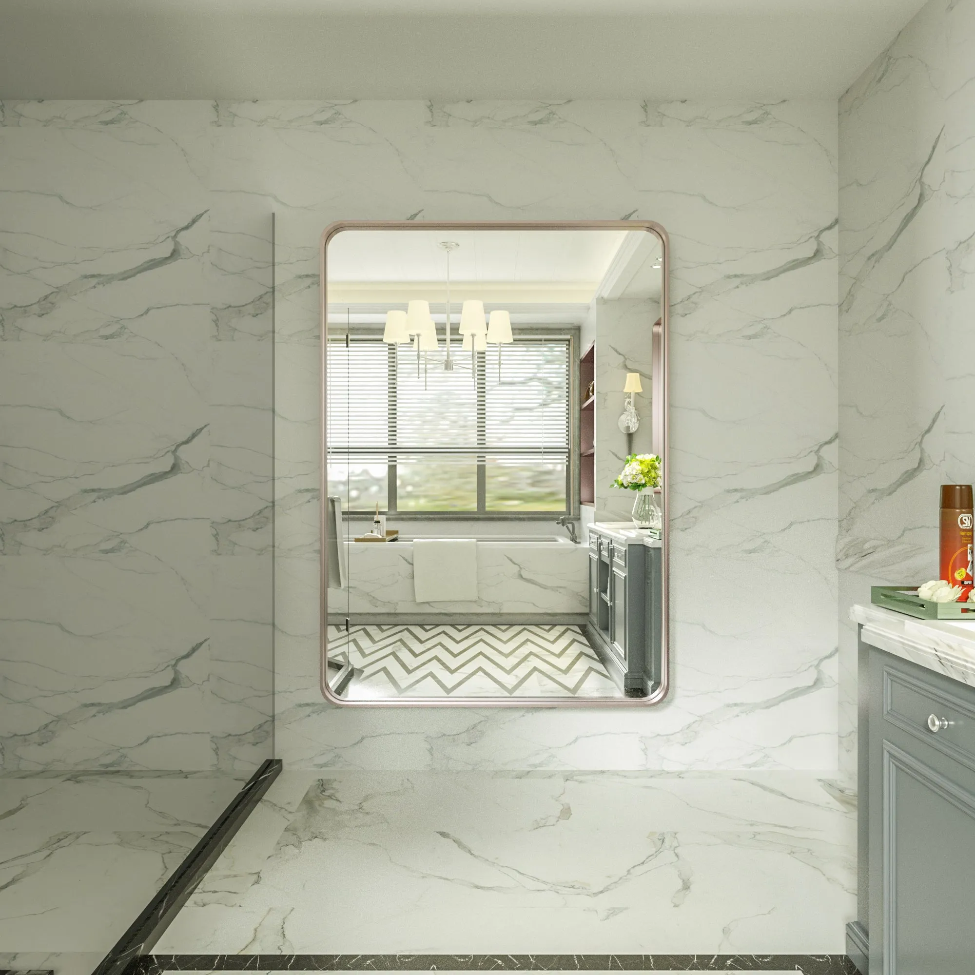 48" x 36" PILOCOS Classy Modern Rectangular Bathroom Vanity Mirror with Aluminum  Ribbed Texture Frame