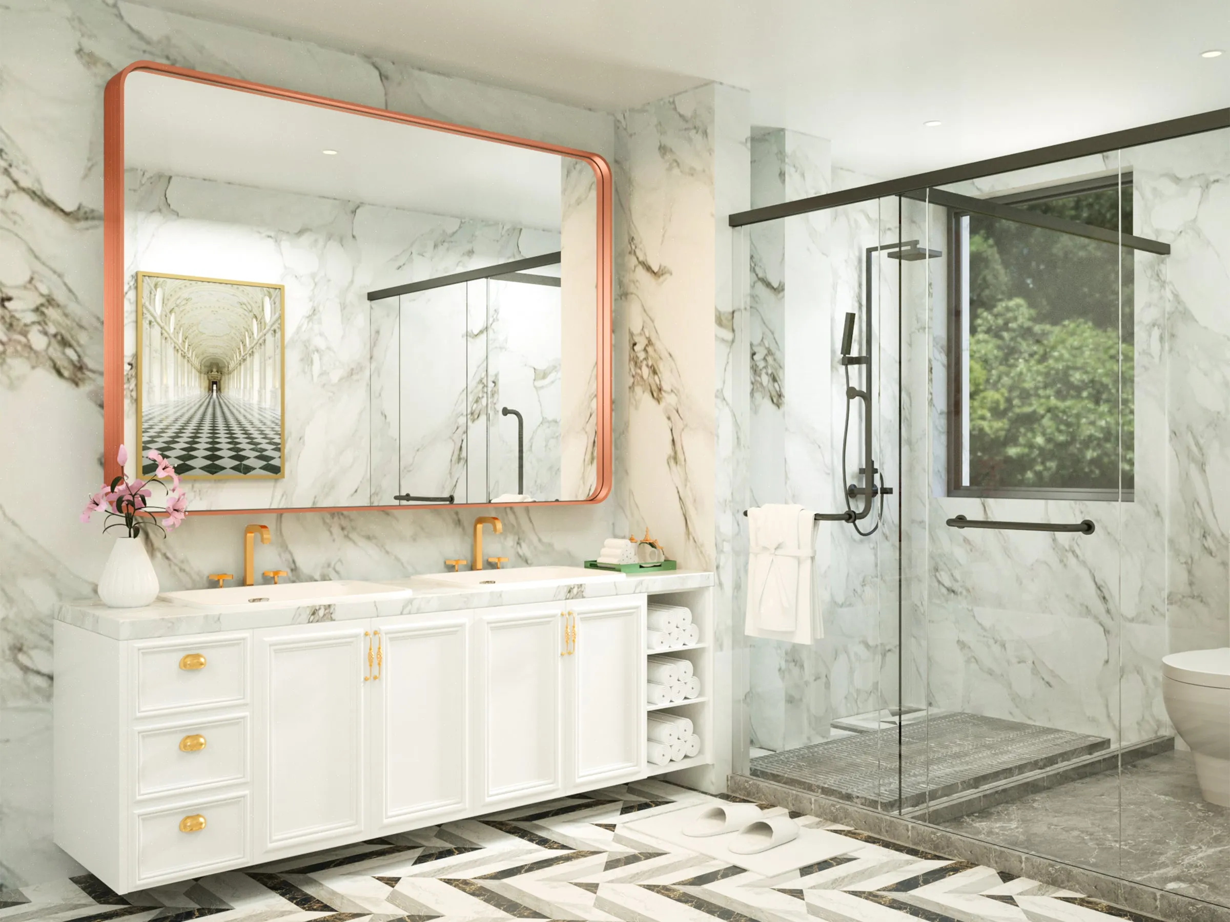 48" x 36" PILOCOS Classy Modern Rectangular Bathroom Vanity Mirror with Aluminum  Ribbed Texture Frame