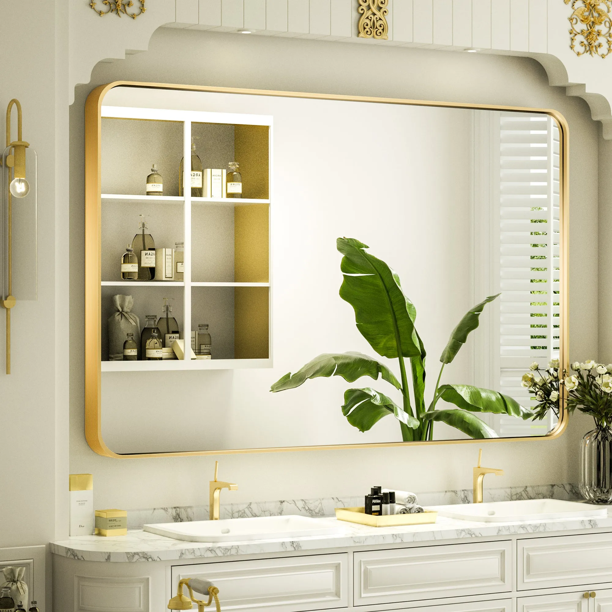 48" x 36" PILOCOS Classy Modern Rectangular Bathroom Vanity Mirror with Aluminum  Ribbed Texture Frame