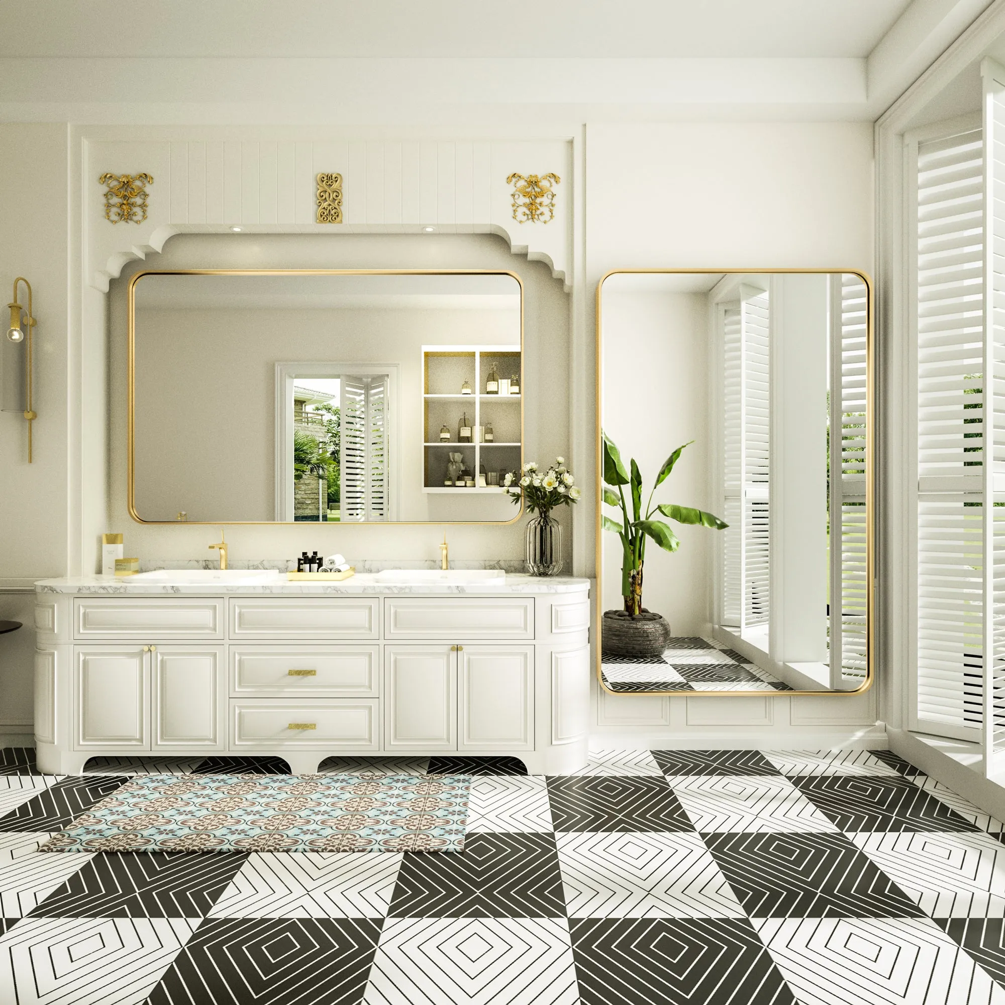 48" x 36" PILOCOS Classy Modern Rectangular Bathroom Vanity Mirror with Aluminum  Ribbed Texture Frame