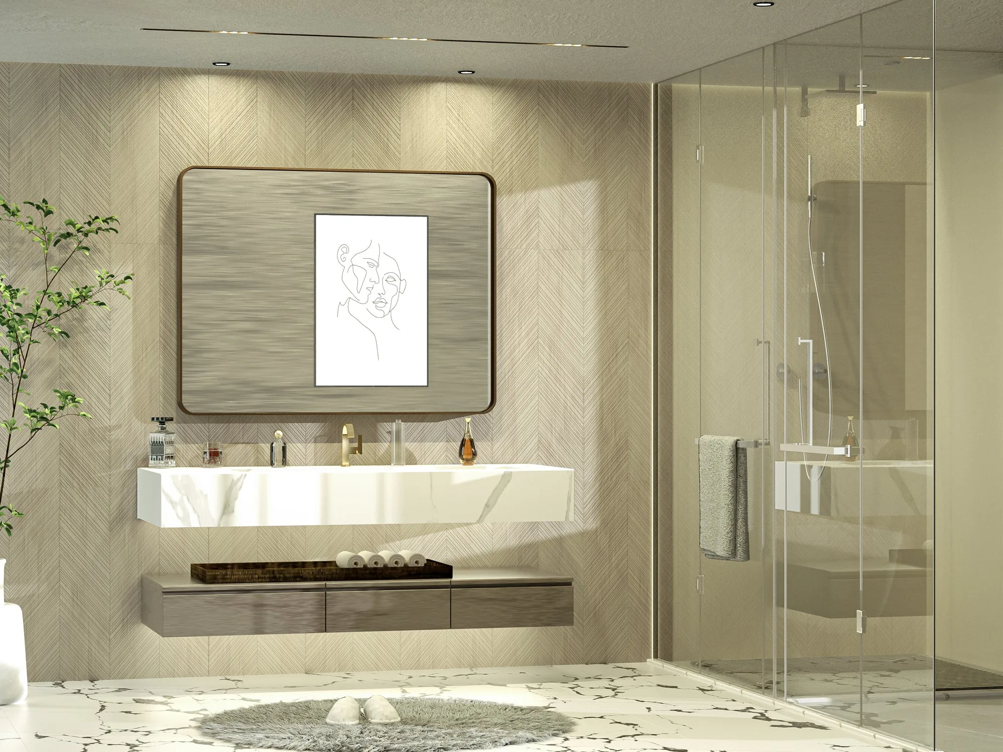 48" x 36" PILOCOS Classy Modern Rectangular Bathroom Vanity Mirror with Aluminum  Ribbed Texture Frame