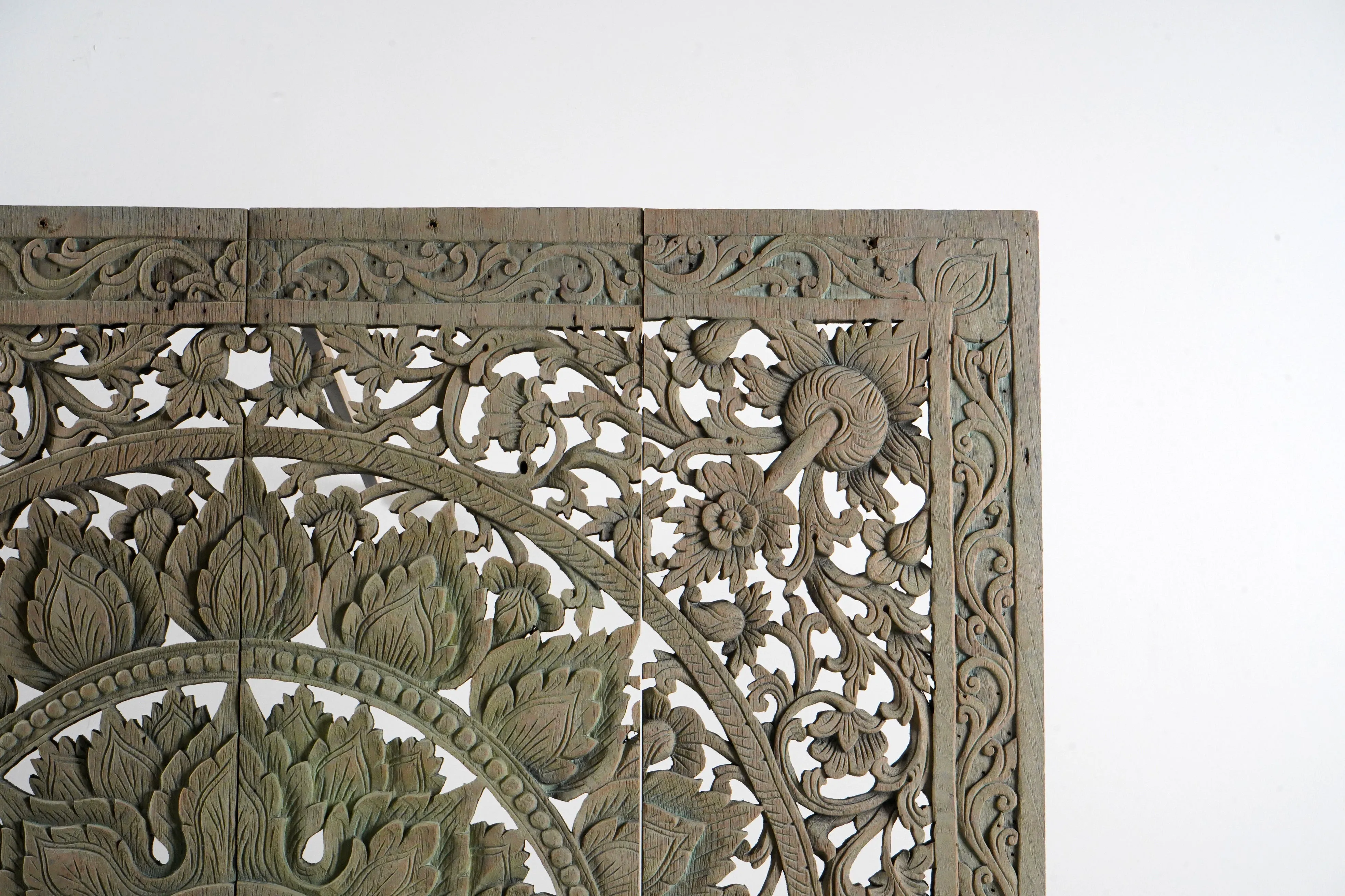 A Carved Teakwood Lotus Flower Panel 4' x 4'
