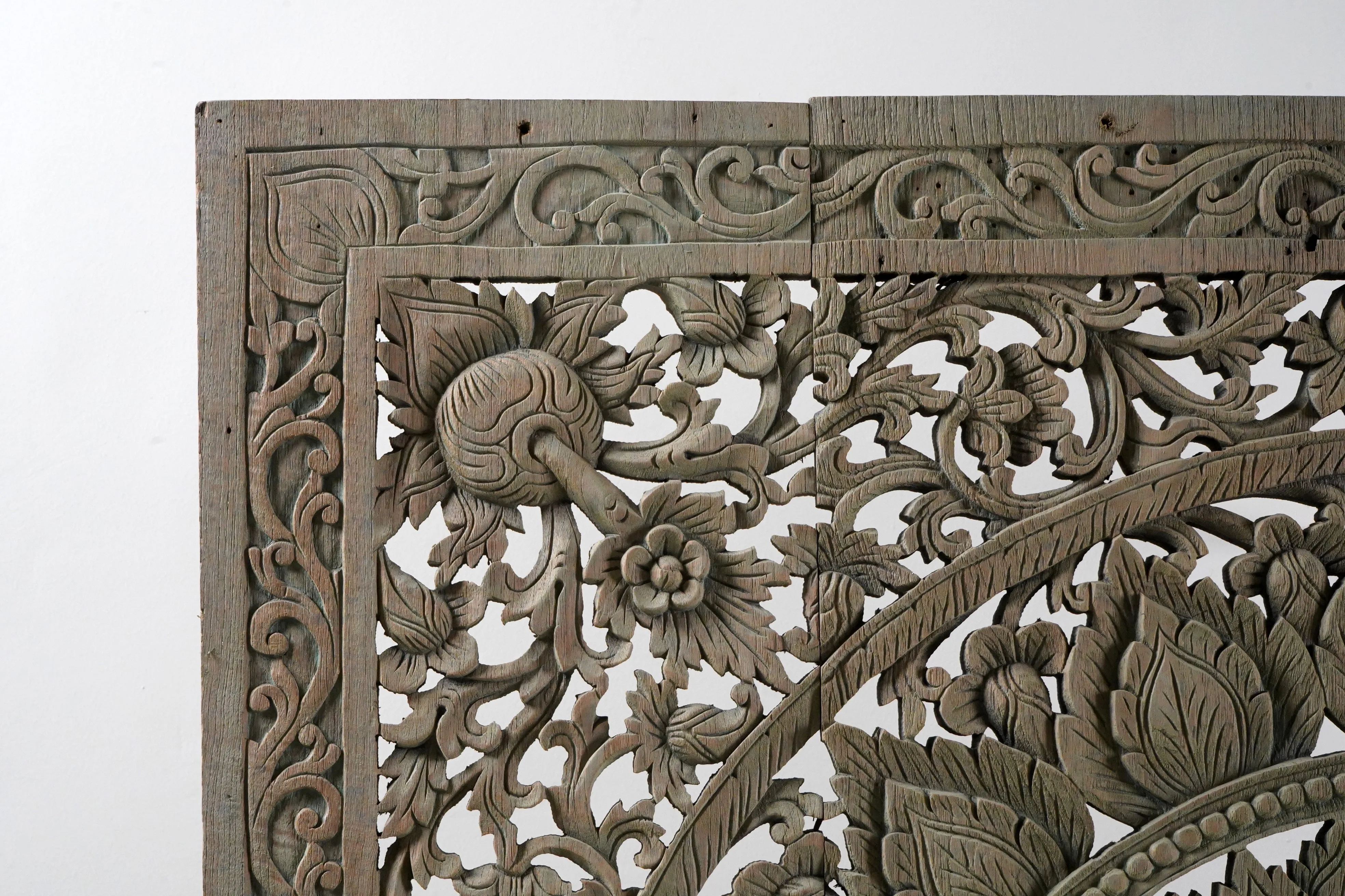 A Carved Teakwood Lotus Flower Panel 4' x 4'