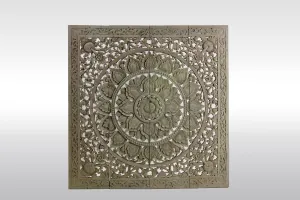 A Carved Teakwood Lotus Flower Panel 4' x 4'