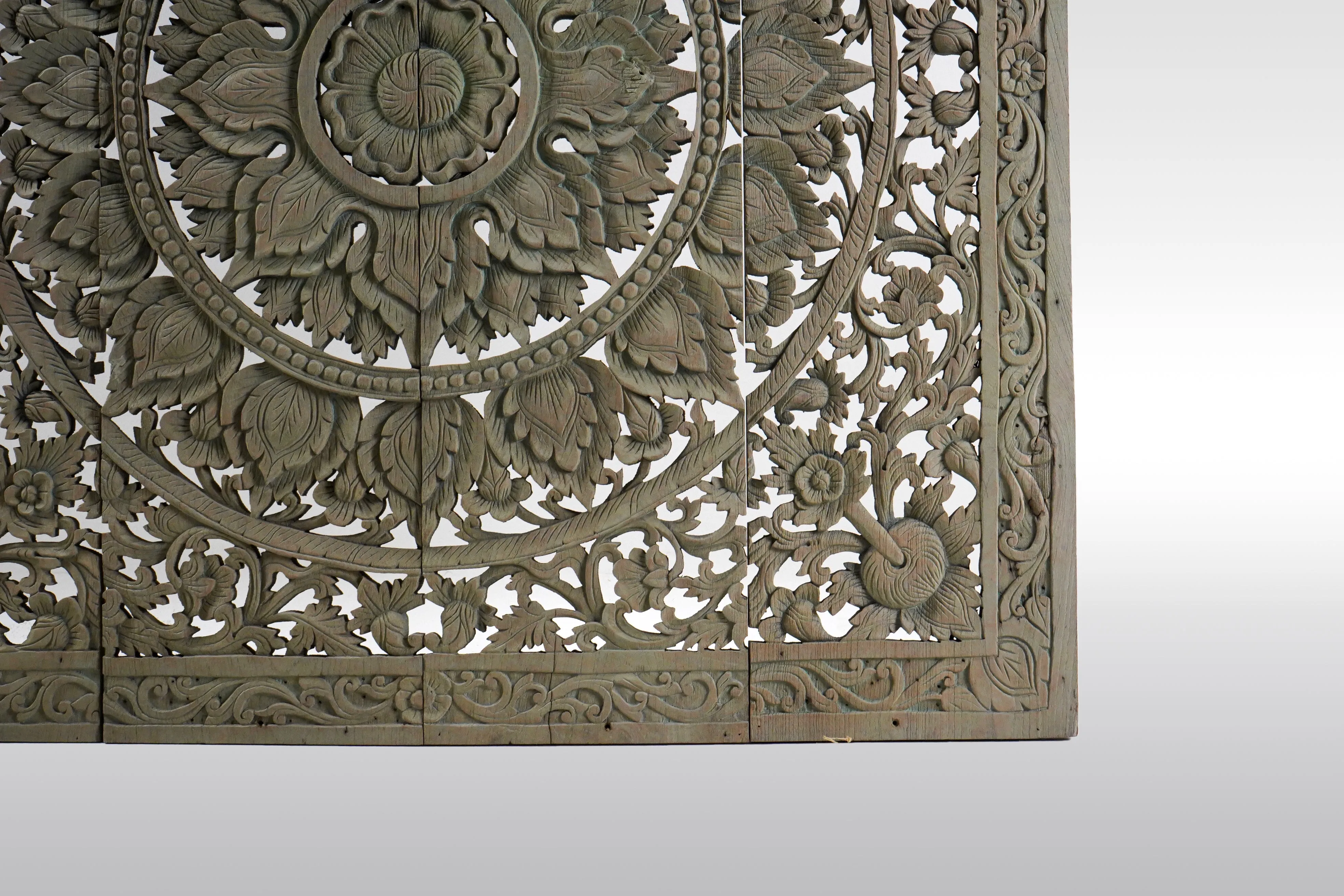 A Carved Teakwood Lotus Flower Panel 4' x 4'
