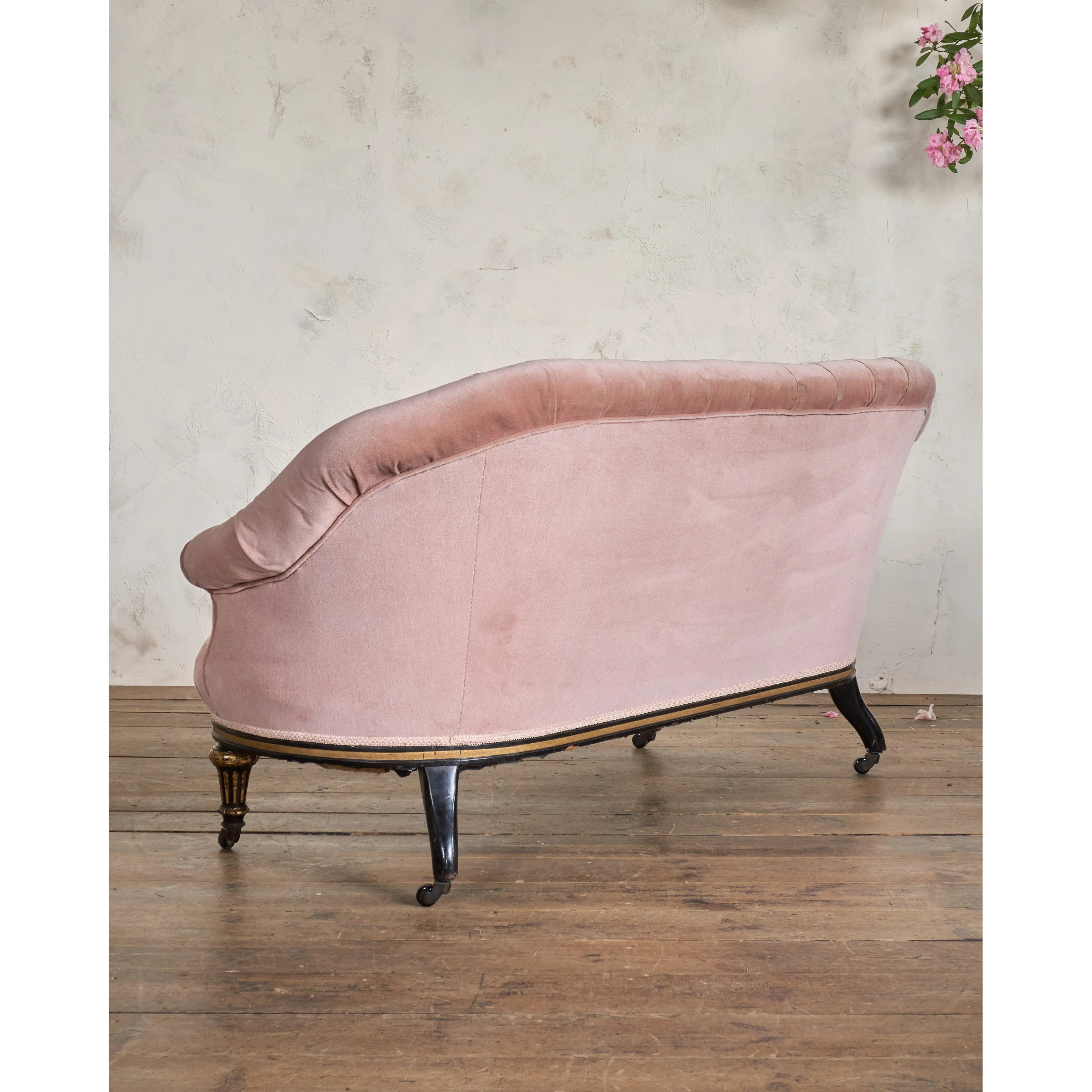 A Good Quality Aesthetic Movement Sofa - Pink Velvet