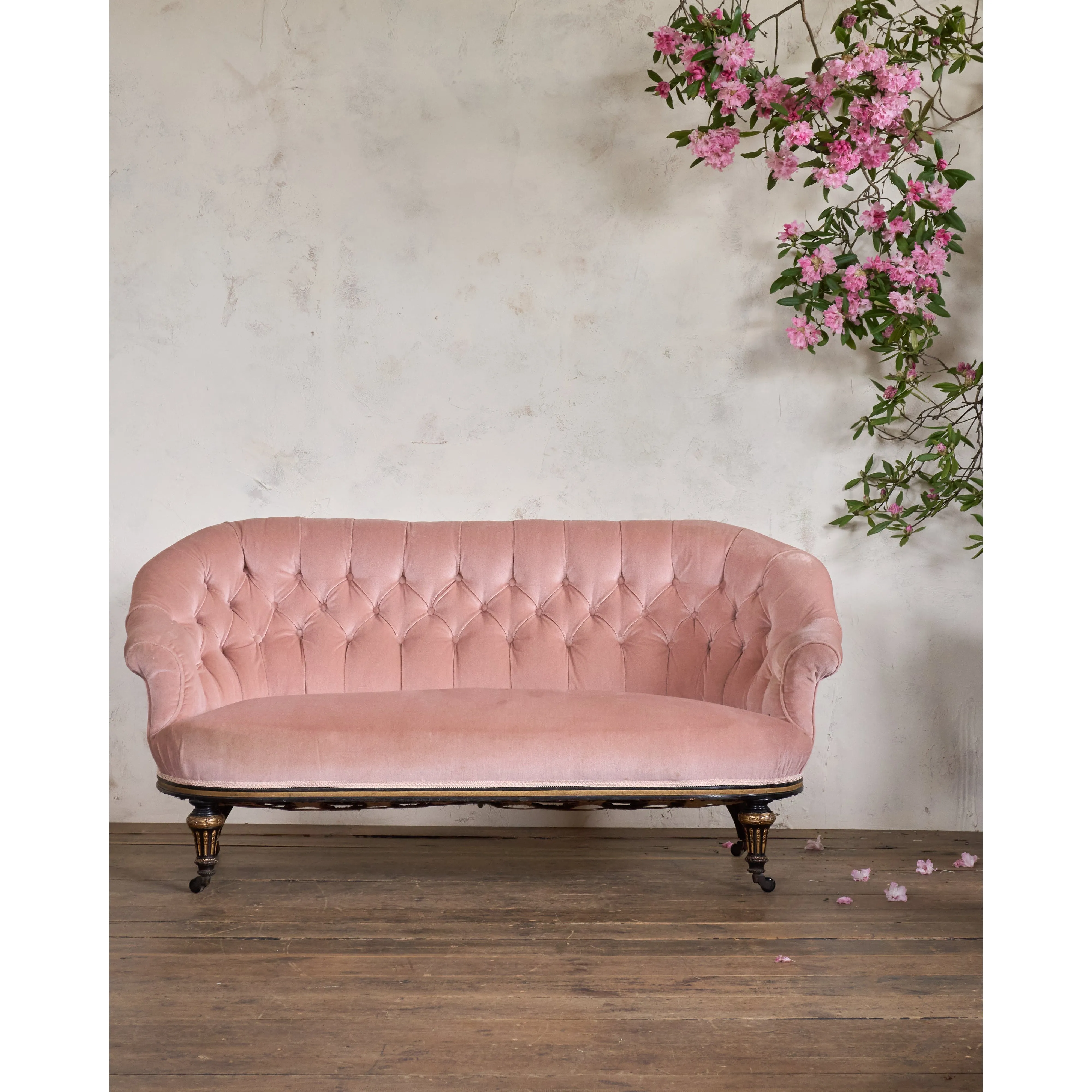 A Good Quality Aesthetic Movement Sofa - Pink Velvet