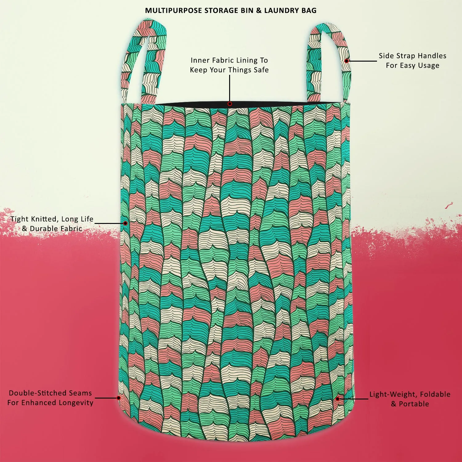 Abstract Waves D1 Foldable Open Storage Bin | Organizer Box, Toy Basket, Shelf Box, Laundry Bag | Canvas Fabric
