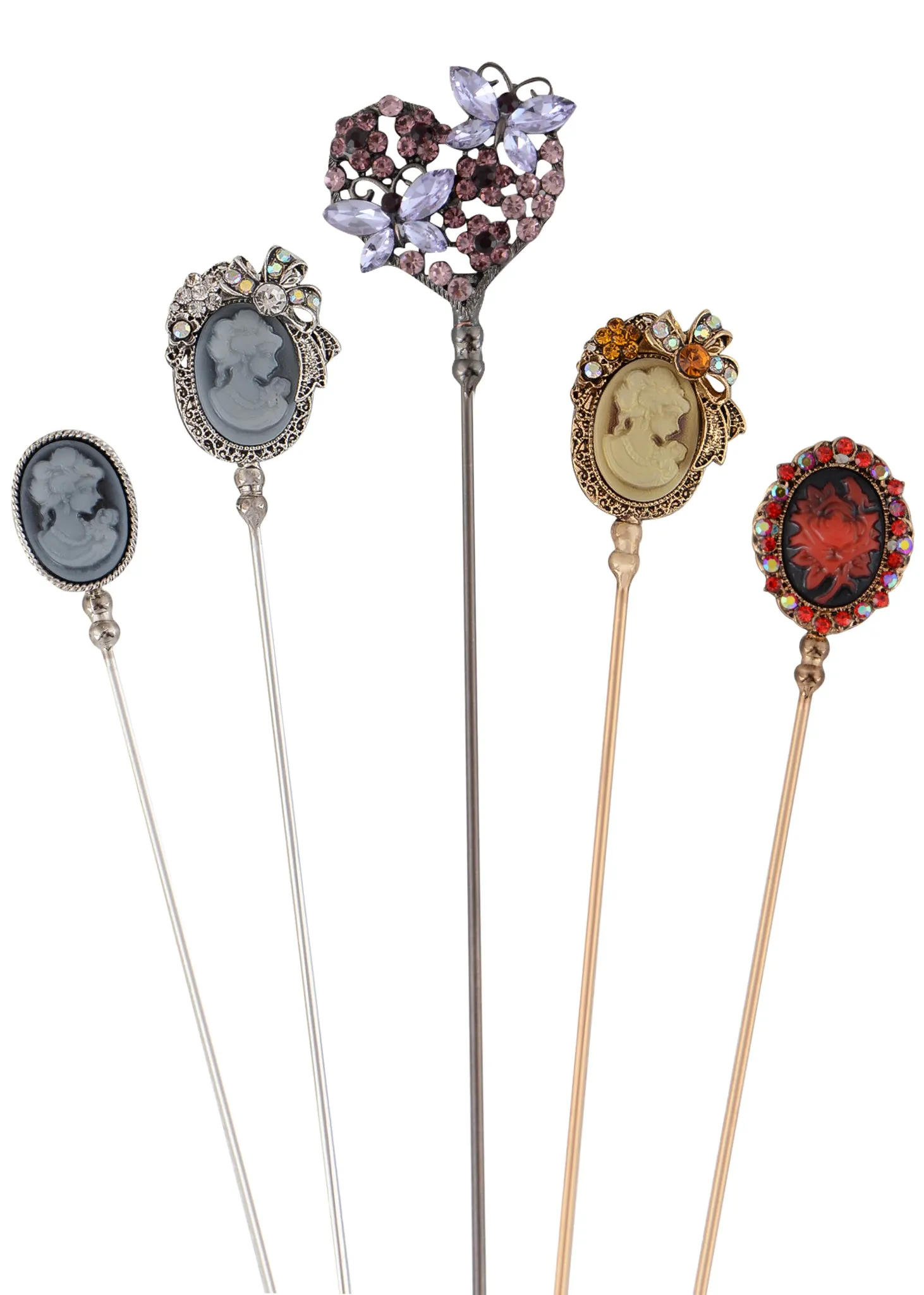 Alilang 5Pcs Vintage Bendable Lapel Pins Classic Pin Brooches Set Accessories for Secure Styling on Hats, Scarves