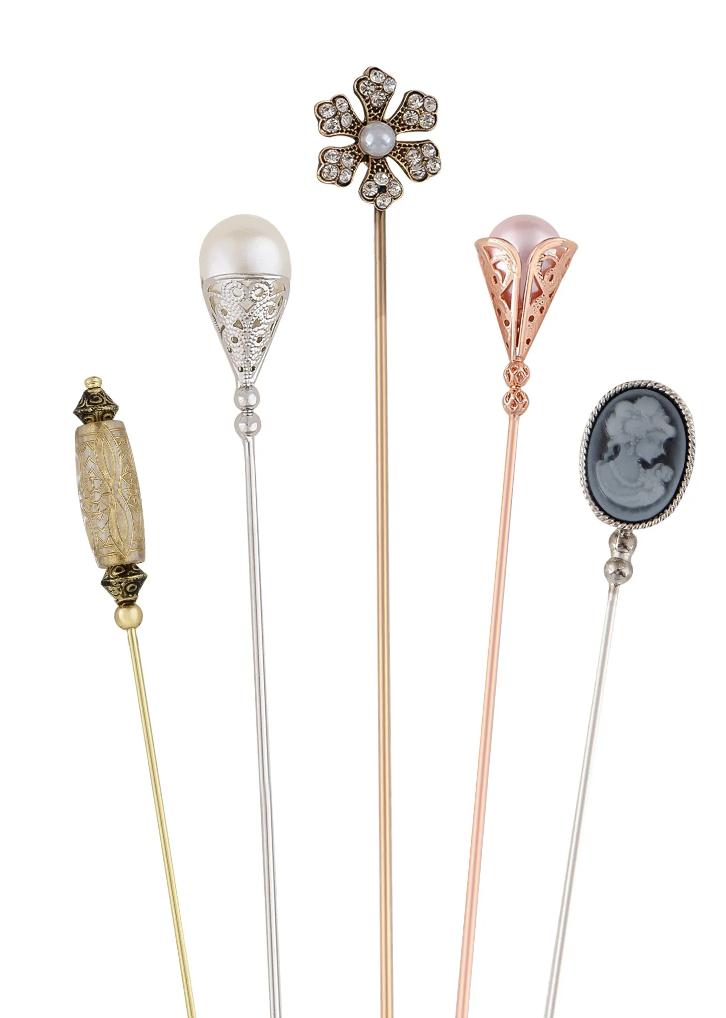 Alilang 5Pcs Vintage Bendable Lapel Pins Classic Pin Brooches Set Accessories for Secure Styling on Hats, Scarves