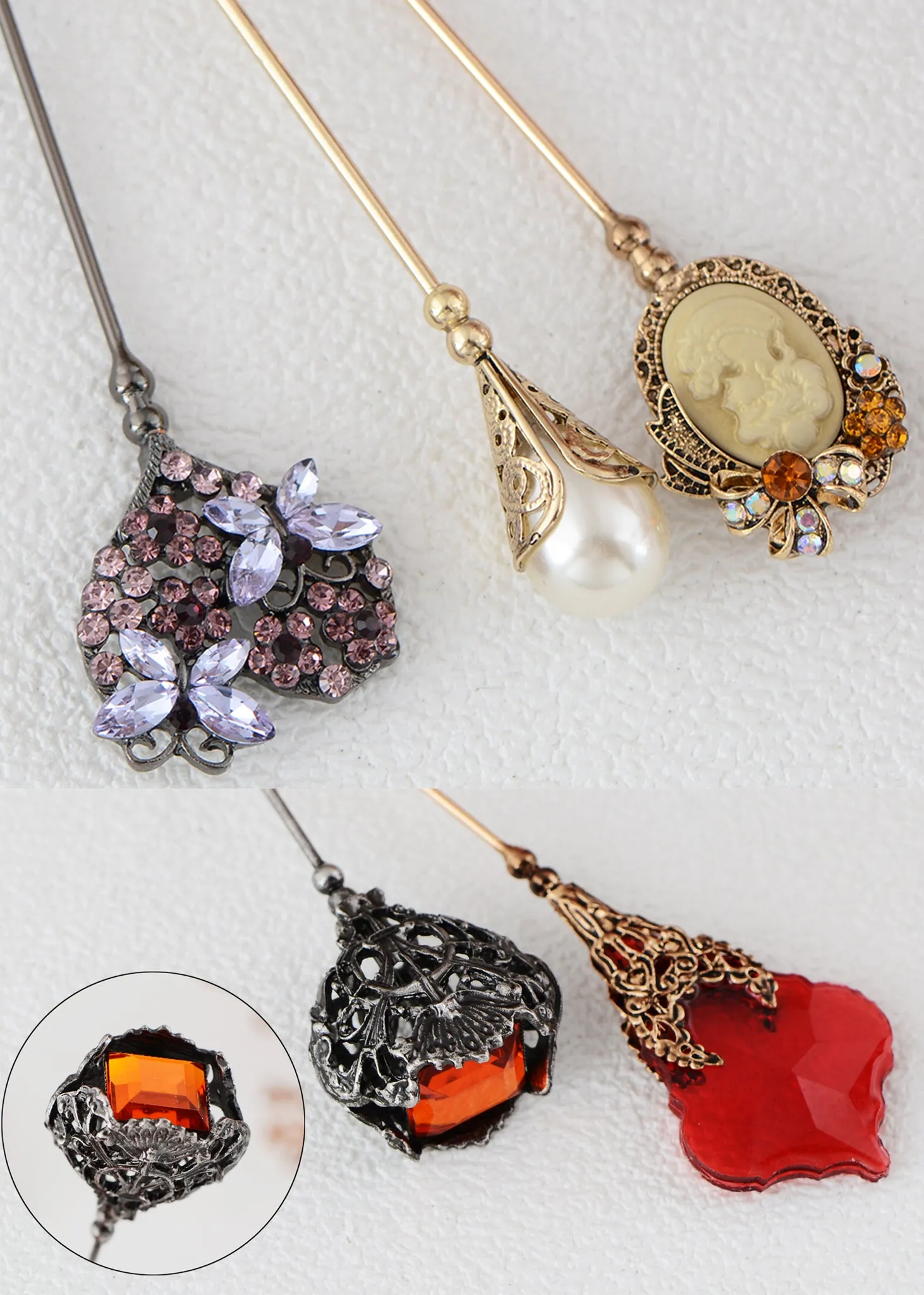 Alilang 5Pcs Vintage Bendable Lapel Pins Classic Pin Brooches Set Accessories for Secure Styling on Hats, Scarves