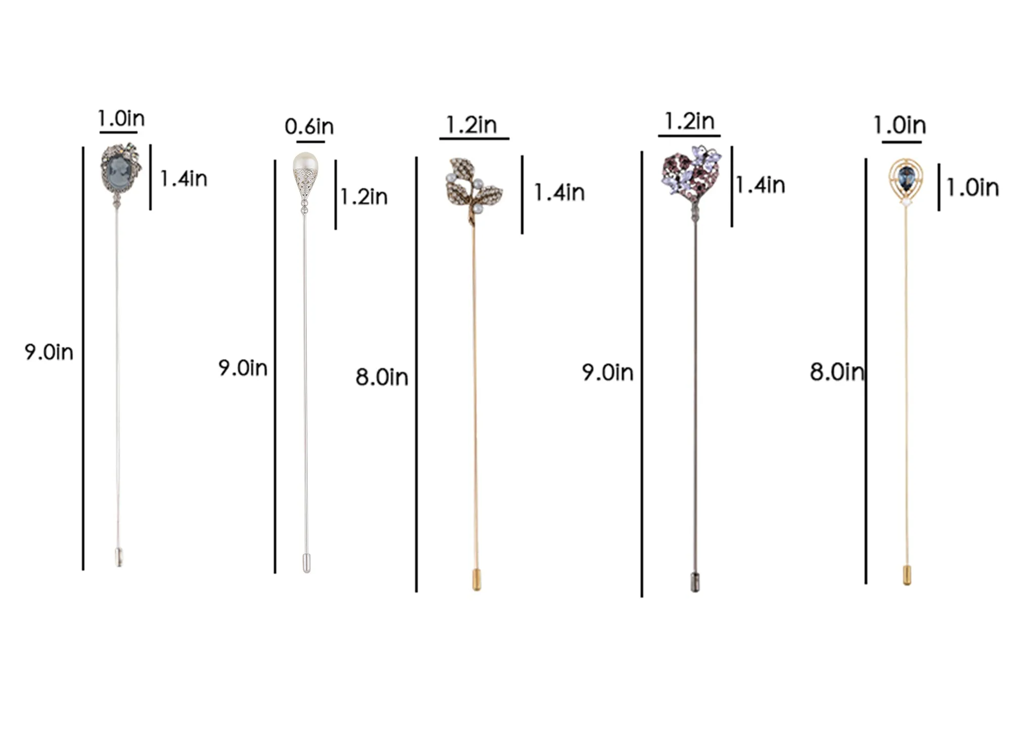 Alilang 5Pcs Vintage Bendable Lapel Pins Classic Pin Brooches Set Accessories for Secure Styling on Hats, Scarves
