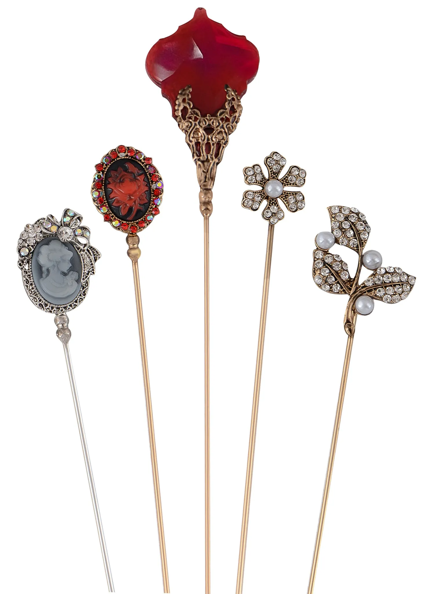 Alilang 5Pcs Vintage Bendable Lapel Pins Classic Pin Brooches Set Accessories for Secure Styling on Hats, Scarves