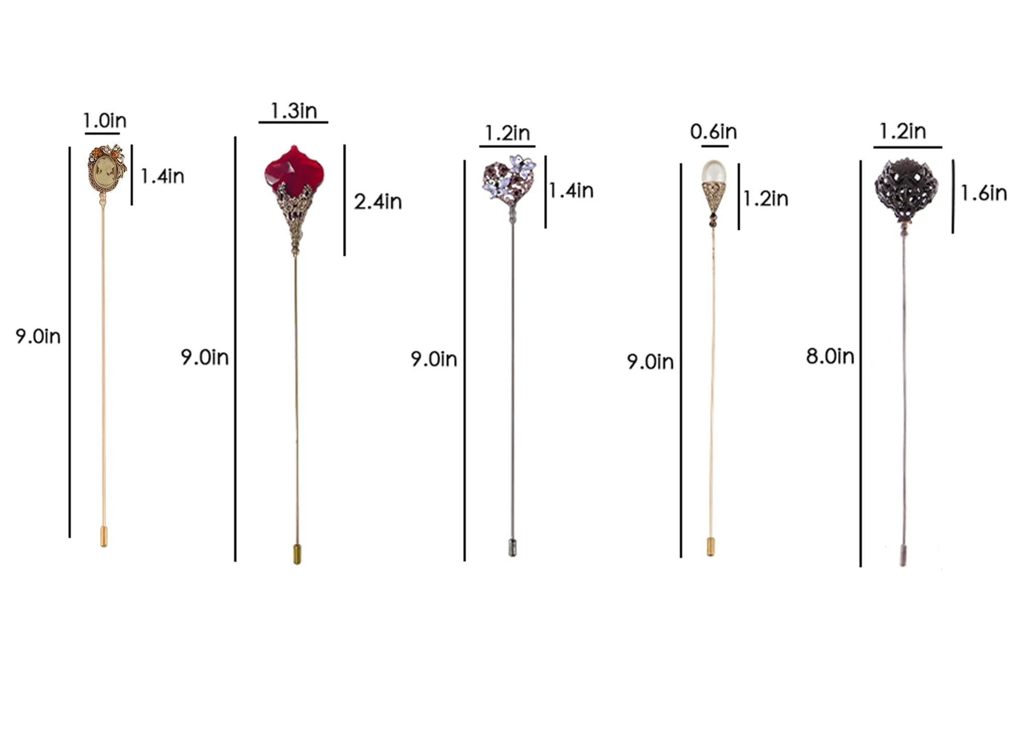 Alilang 5Pcs Vintage Bendable Lapel Pins Classic Pin Brooches Set Accessories for Secure Styling on Hats, Scarves