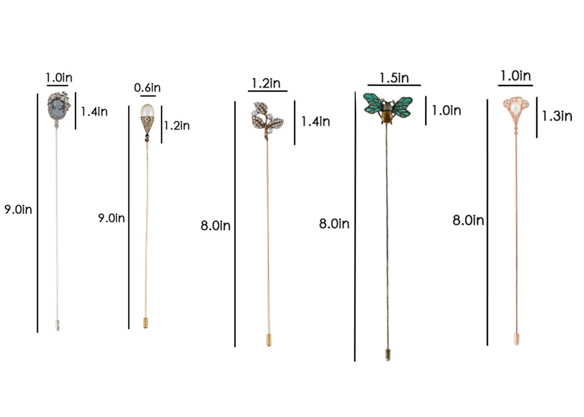 Alilang 5Pcs Vintage Bendable Lapel Pins Classic Pin Brooches Set Accessories for Secure Styling on Hats, Scarves