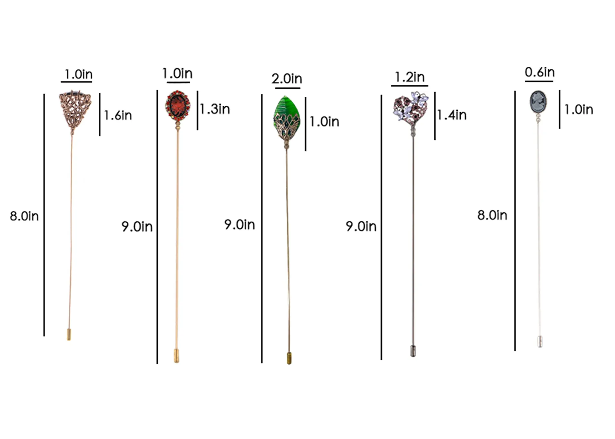 Alilang 5Pcs Vintage Bendable Lapel Pins Classic Pin Brooches Set Accessories for Secure Styling on Hats, Scarves