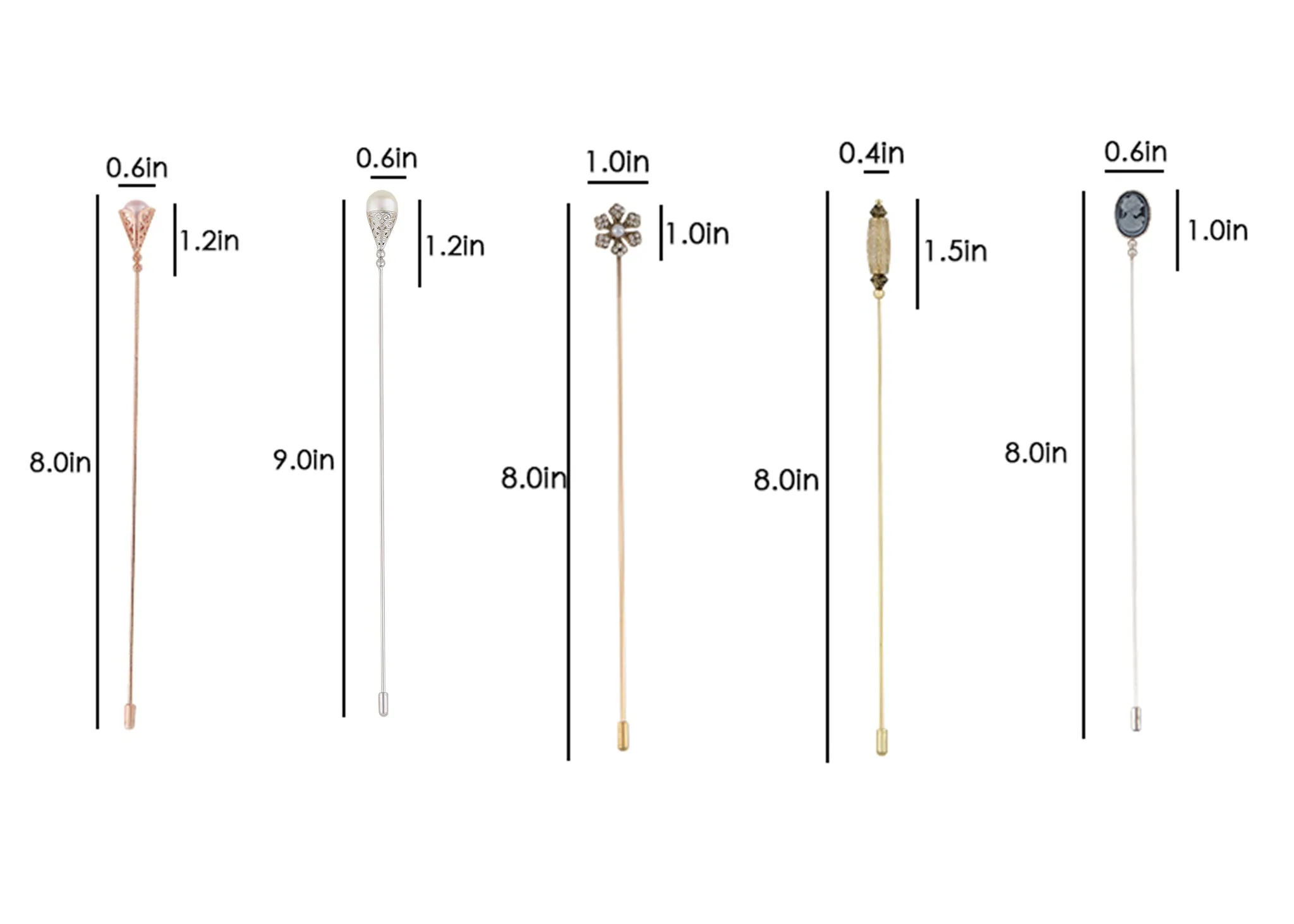 Alilang 5Pcs Vintage Bendable Lapel Pins Classic Pin Brooches Set Accessories for Secure Styling on Hats, Scarves