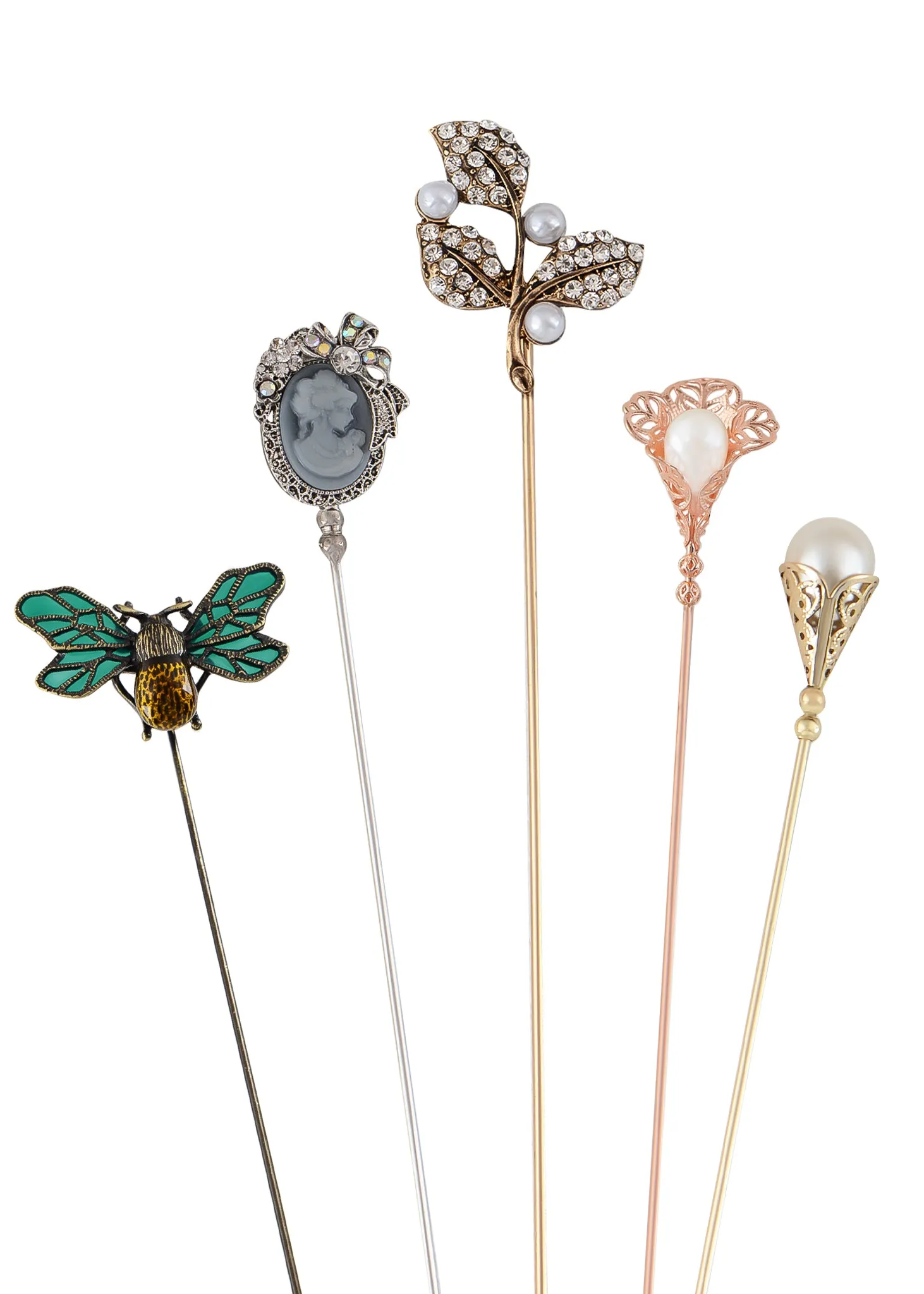 Alilang 5Pcs Vintage Bendable Lapel Pins Classic Pin Brooches Set Accessories for Secure Styling on Hats, Scarves