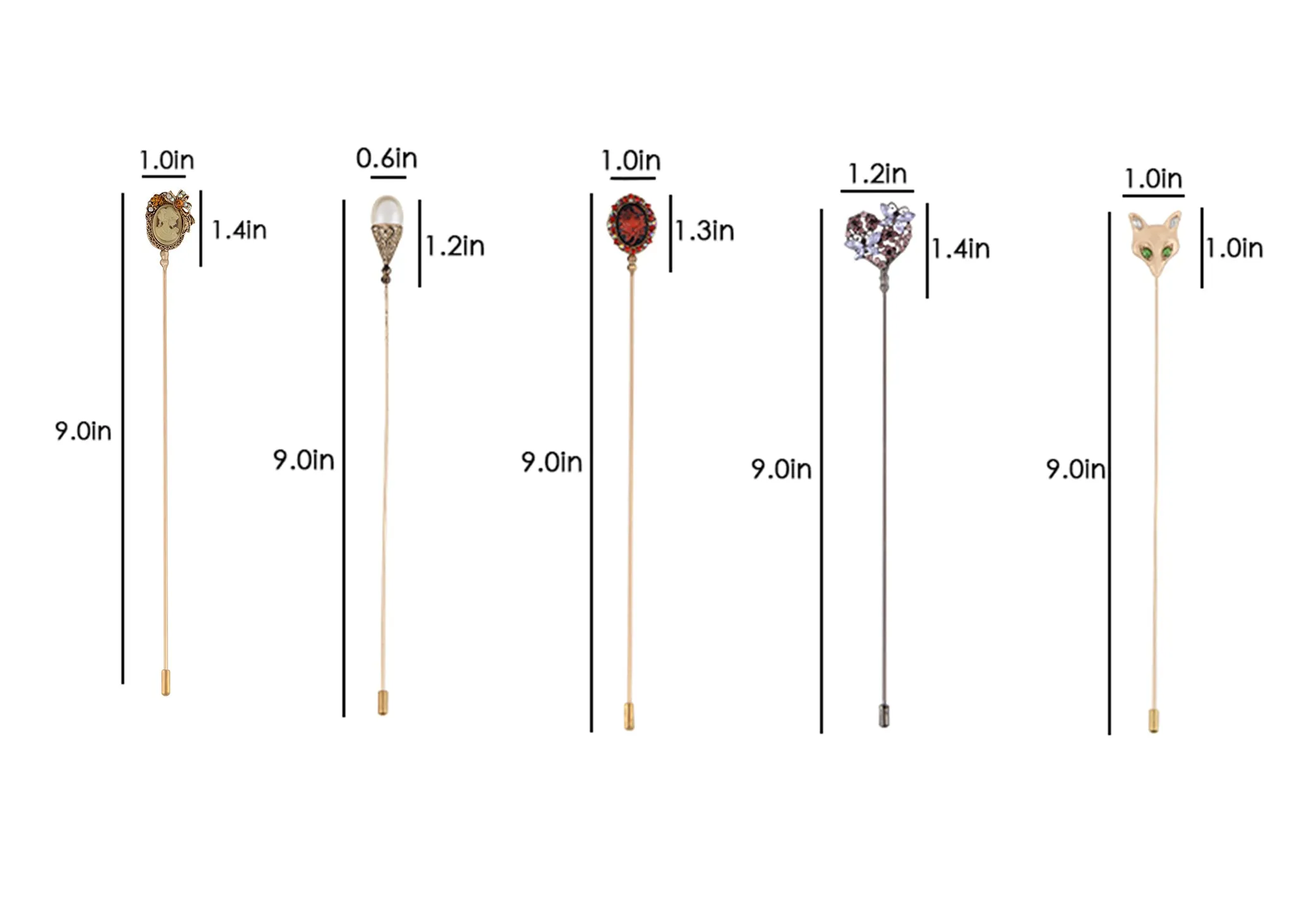 Alilang 5Pcs Vintage Bendable Lapel Pins Classic Pin Brooches Set Accessories for Secure Styling on Hats, Scarves