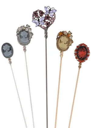 Alilang 5Pcs Vintage Bendable Lapel Pins Classic Pin Brooches Set Accessories for Secure Styling on Hats, Scarves