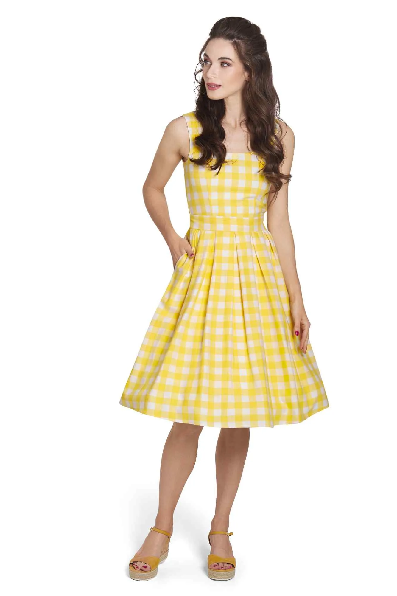 Amanda Yellow Gingham Check Vintage Dress