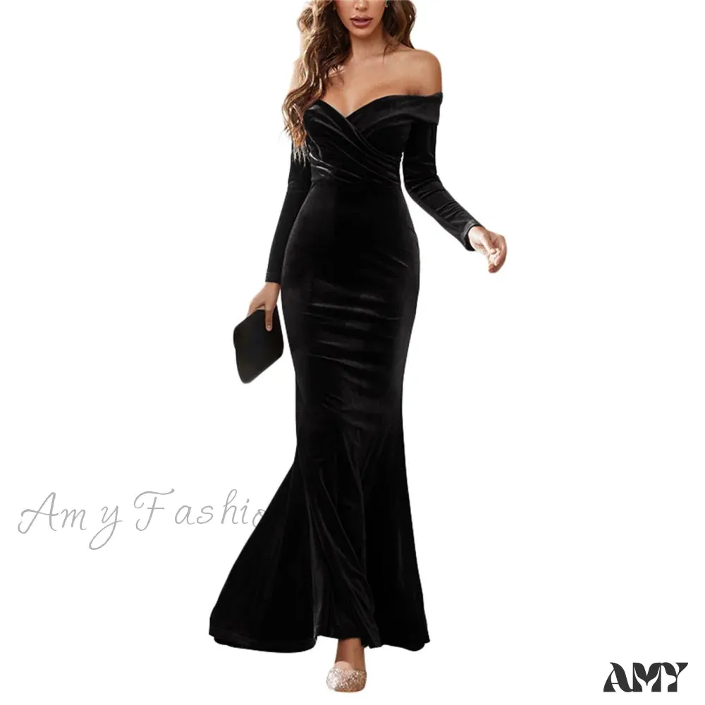 Amy Fashion - Women Deep V Neck Velvet Dress