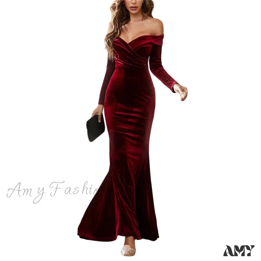 Amy Fashion - Women Deep V Neck Velvet Dress