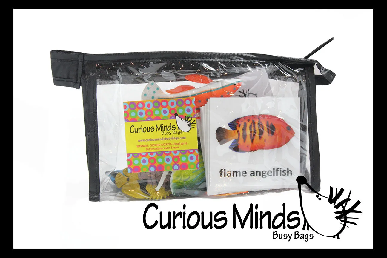 Animal Match - TROPICAL FISH - Miniature Animals with Matching Cards - 2 Part Cards.  Montessori learning toy, language materials - Tropical Fish