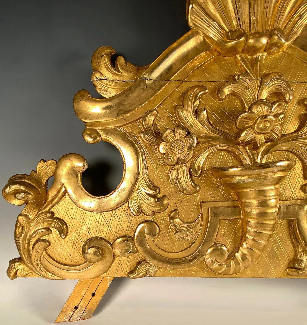 Antique French Hand Carved Gilded 24.5" Wood Pediment, Top for a Mirror or Frame or Doorway